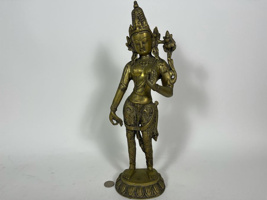 Brass Tibetan Buddhist Deity Standing Tara Sculpture From India 16.5'H [Photo 3]