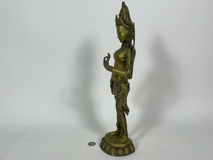 Brass Tibetan Buddhist Deity Standing Tara Sculpture From India 16.5'H [Photo 13]