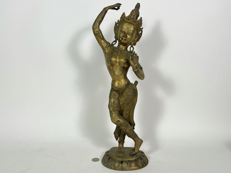 Brass Tibetan Buddhist Deity Standing Tara Sculpture From India 19.5'H [Photo 3]