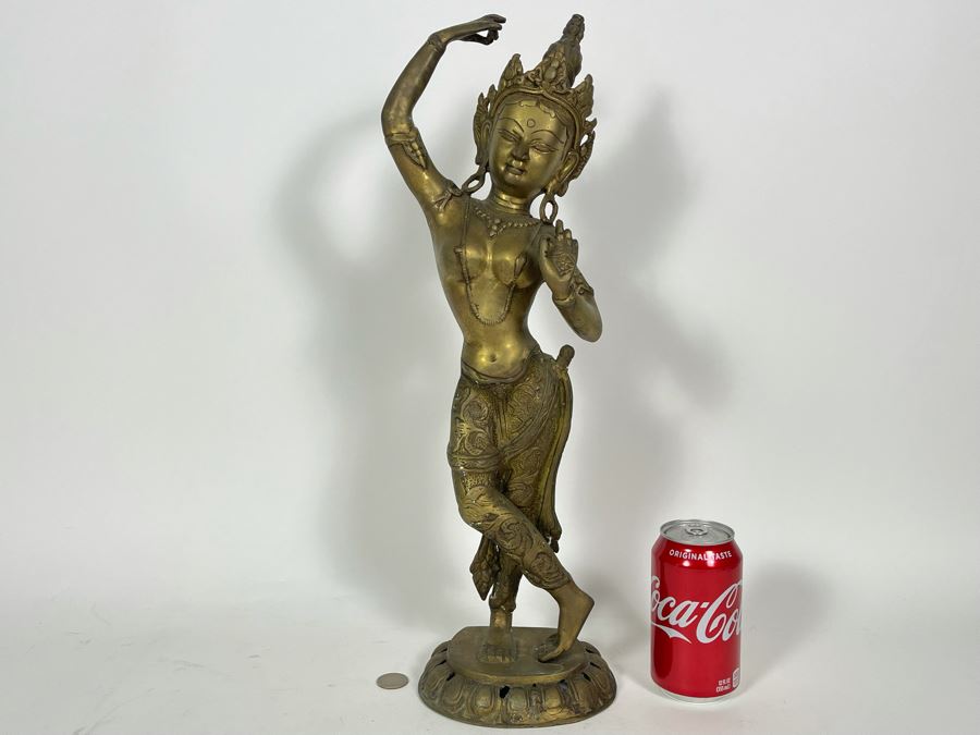 Brass Tibetan Buddhist Deity Standing Tara Sculpture From India 19.5'H