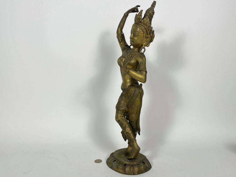 Brass Tibetan Buddhist Deity Standing Tara Sculpture From India 19.5'H [Photo 15]