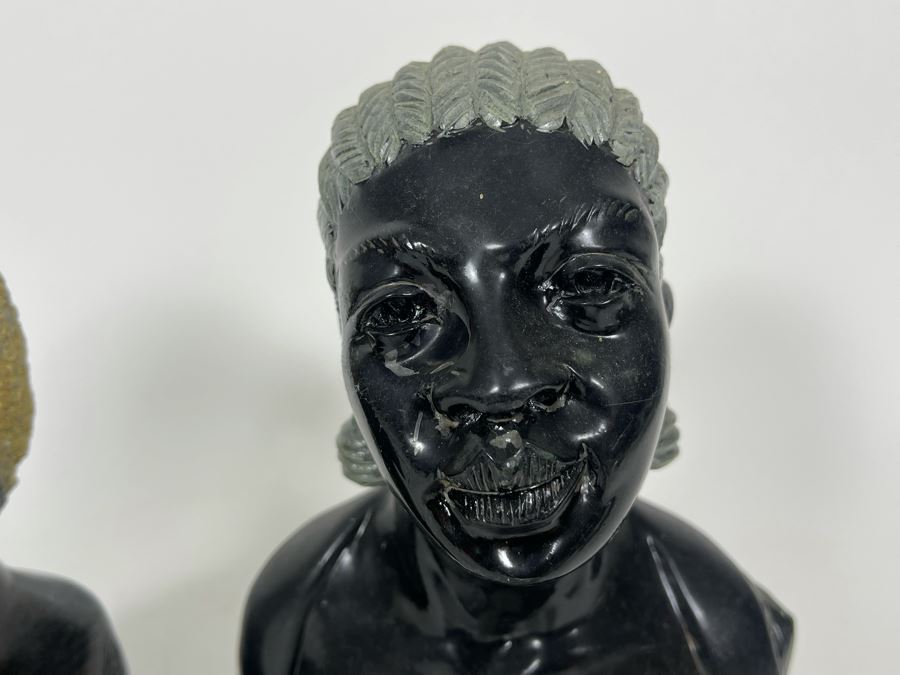 Vintage Pair Of Hand Carved Stone Bust Sculptures Of Mand And Woman From Zimbabwe Africa 7H And 8H [Photo 11]