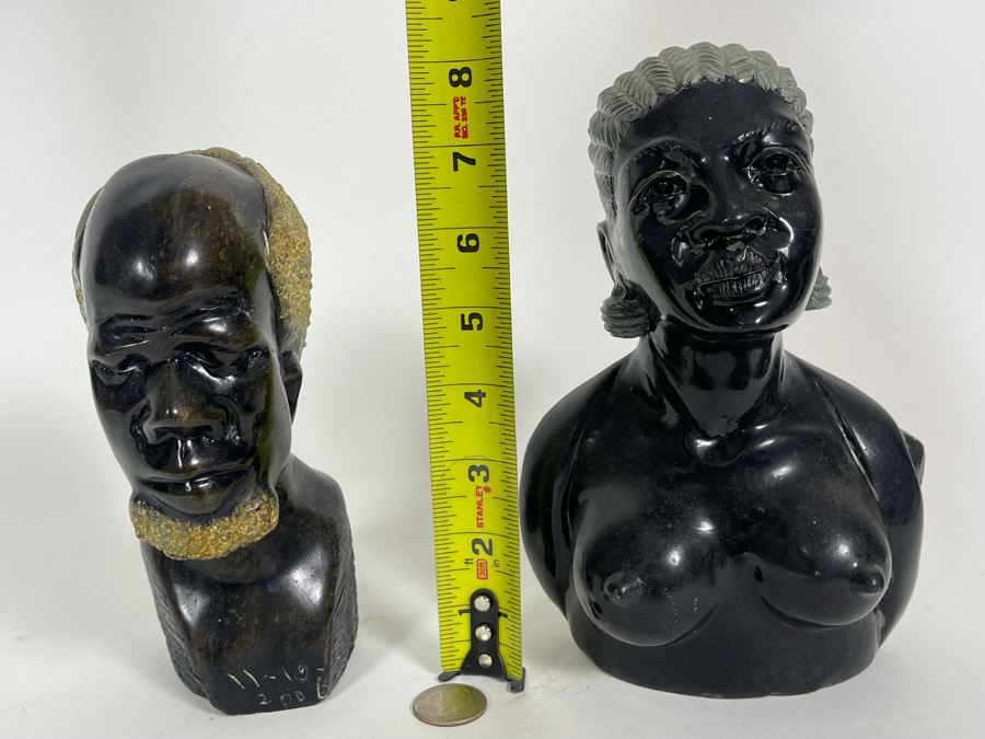 Vintage Pair Of Hand Carved Stone Bust Sculptures Of Mand And Woman From Zimbabwe Africa 7H And 8H [Photo 20]