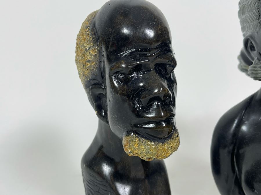 Vintage Pair Of Hand Carved Stone Bust Sculptures Of Mand And Woman From Zimbabwe Africa 7H And 8H [Photo 6]