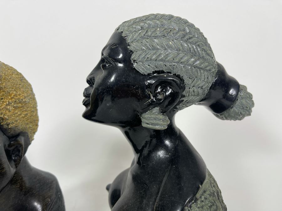 Vintage Pair Of Hand Carved Stone Bust Sculptures Of Mand And Woman From Zimbabwe Africa 7H And 8H [Photo 16]
