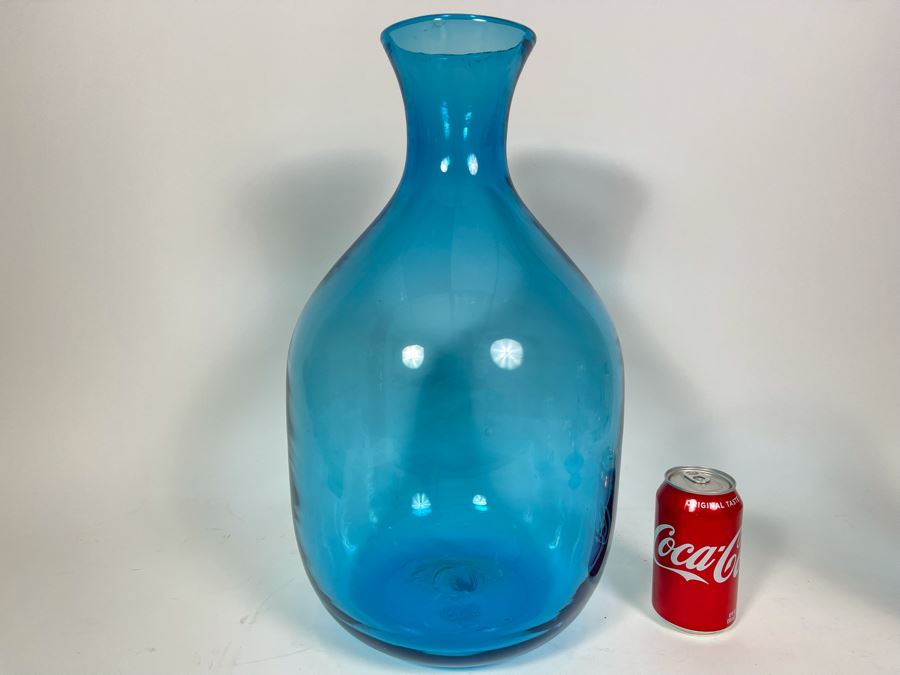 Large Blue Blenko Glass Vase 18.5H Retails $110