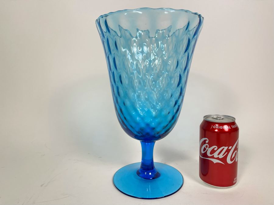 Large Blue Glass Footed Vase 11.5H [Photo 2]