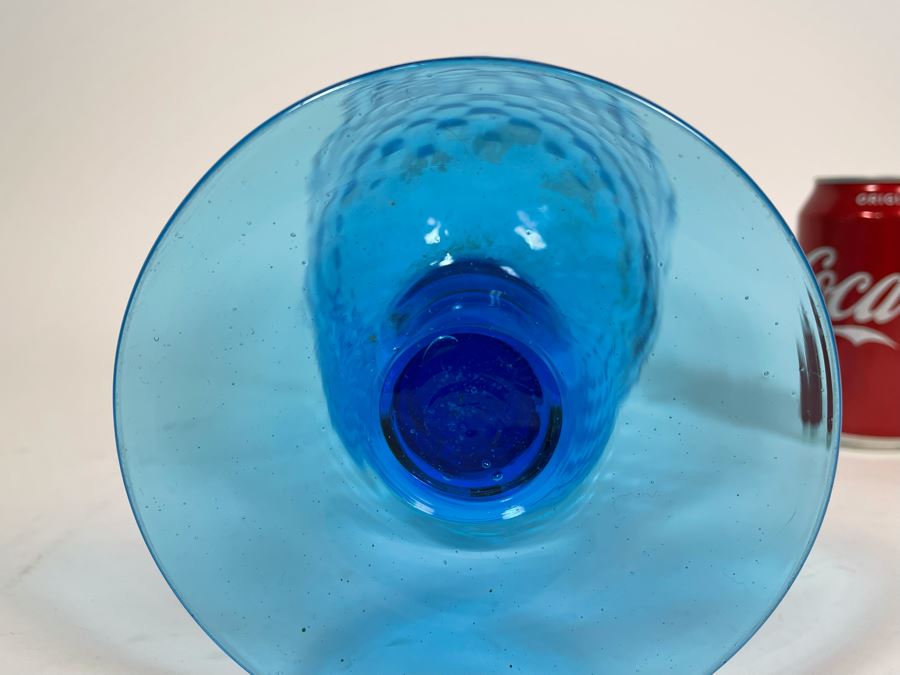 Large Blue Glass Footed Vase 11.5H [Photo 6]