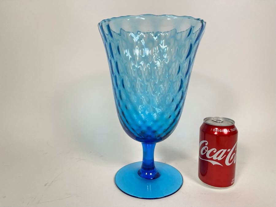 Large Blue Glass Footed Vase 11.5H [Photo 3]