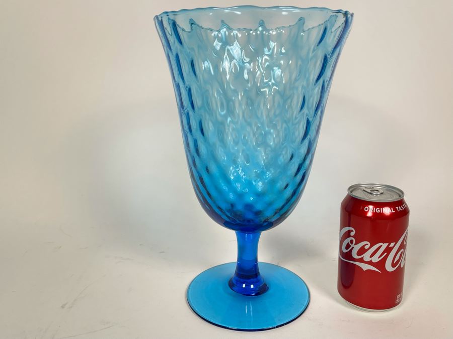 Large Blue Glass Footed Vase 11.5H
