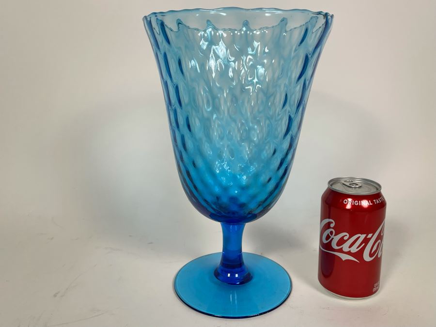 Large Blue Glass Footed Vase 11.5H [Photo 5]
