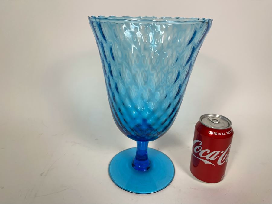 Large Blue Glass Footed Vase 11.5H [Photo 4]