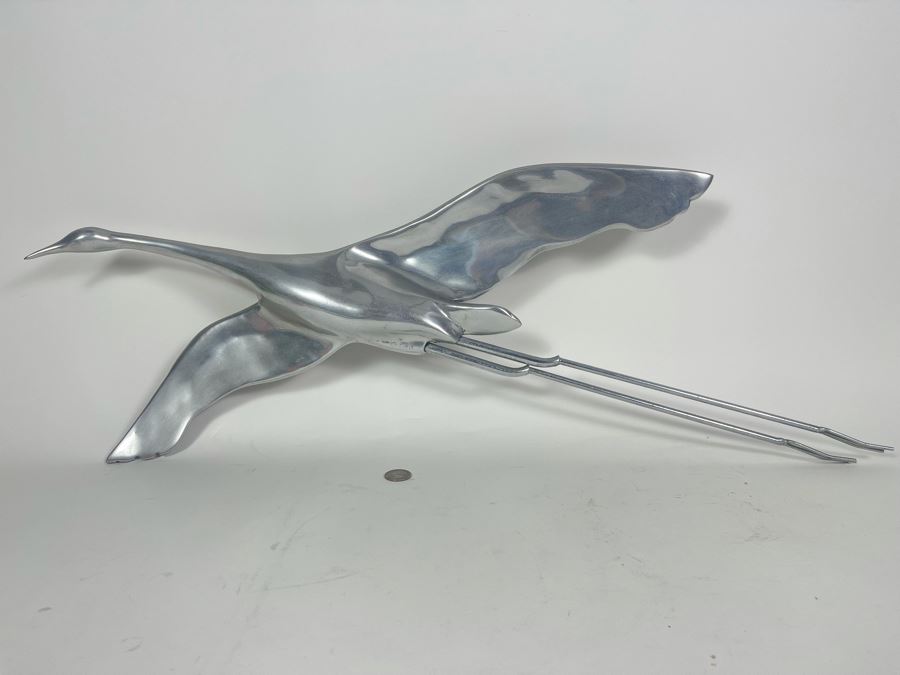Vintage Bird Crane Metal Wall Sculpture Believe Signature Is Jere 1979 32W X 15H [Photo 3]