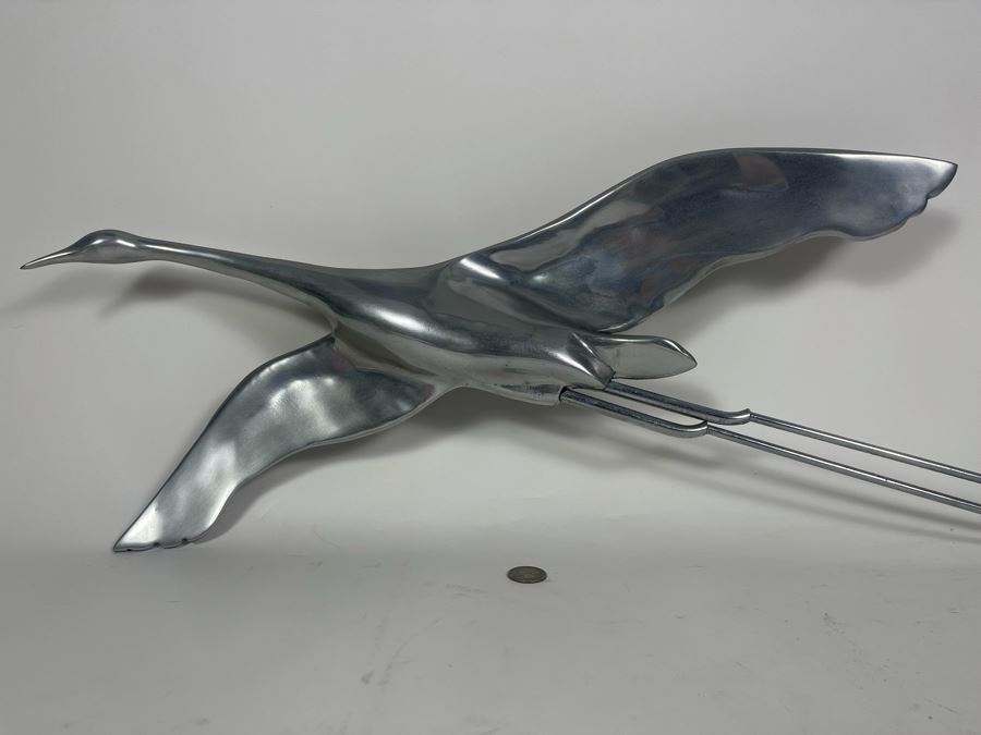 Vintage Bird Crane Metal Wall Sculpture Believe Signature Is Jere 1979 32W X 15H [Photo 4]