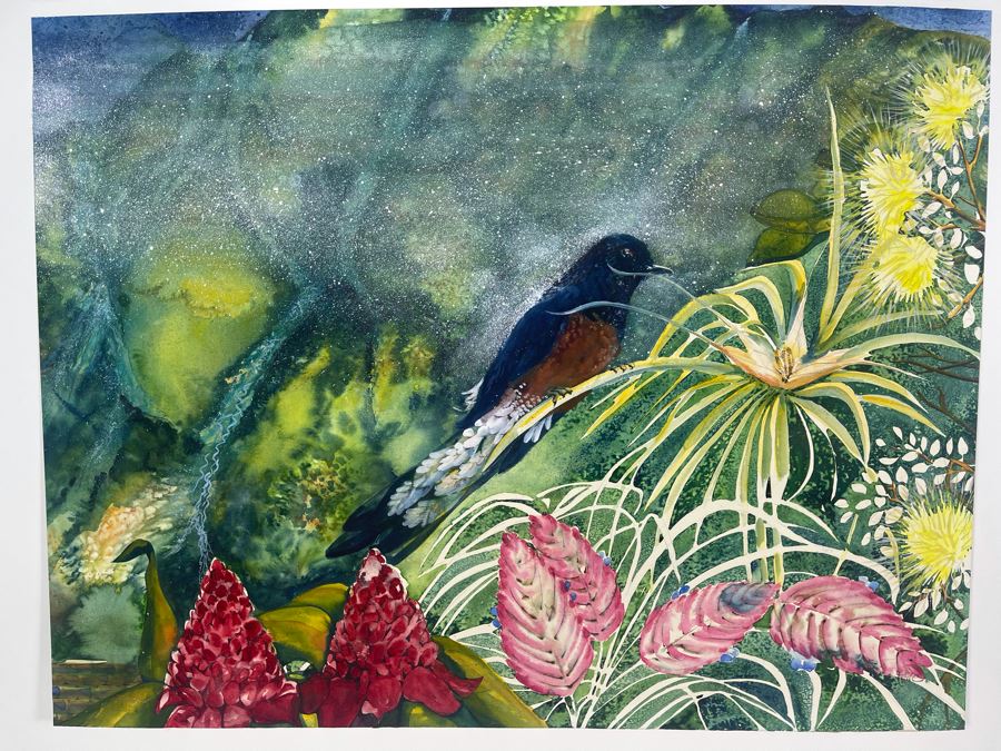 Vintage Hawaiian Original Watercolor Painting On Paper Signed Rose 34 X 26 [Photo 2]