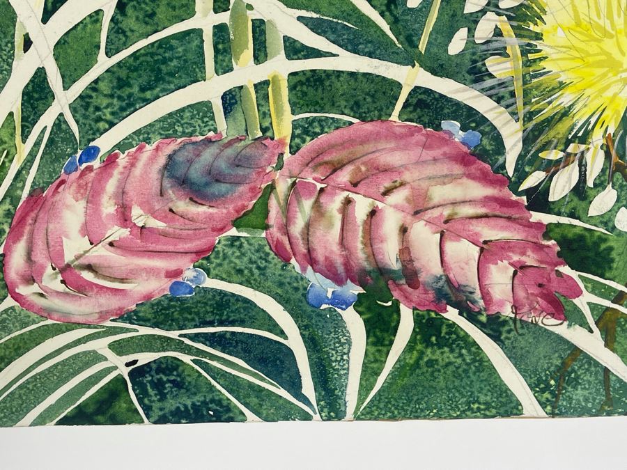 Vintage Hawaiian Original Watercolor Painting On Paper Signed Rose 34 X 26 [Photo 6]