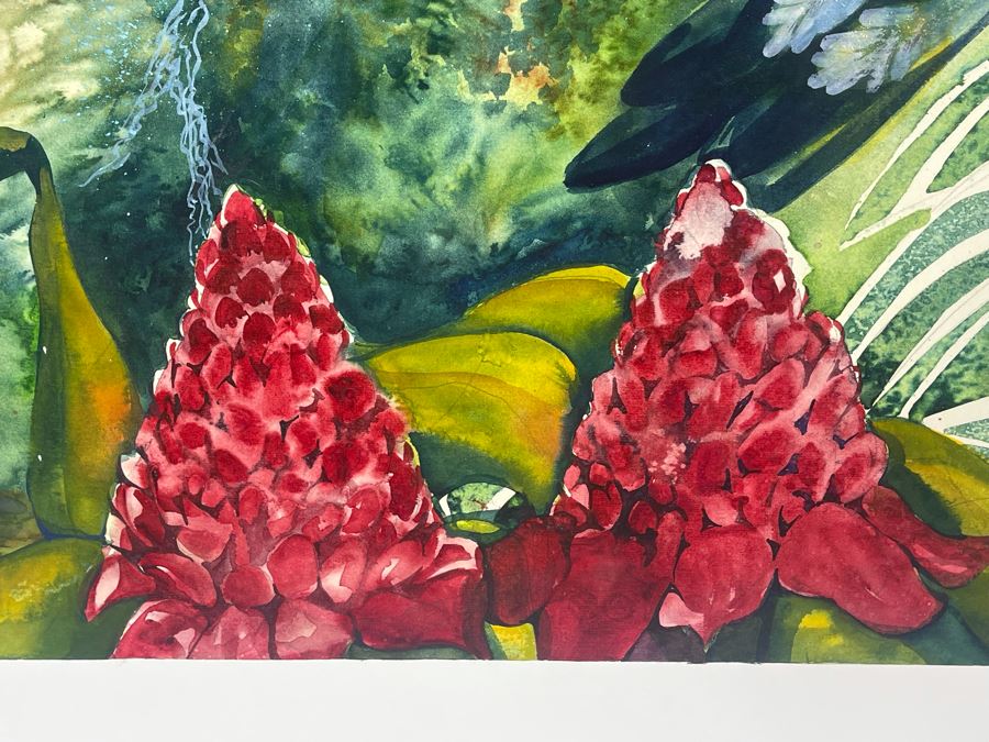 Vintage Hawaiian Original Watercolor Painting On Paper Signed Rose 34 X 26 [Photo 8]