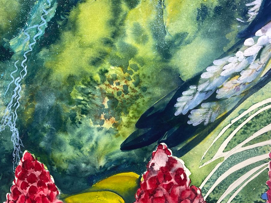 Vintage Hawaiian Original Watercolor Painting On Paper Signed Rose 34 X 26 [Photo 10]