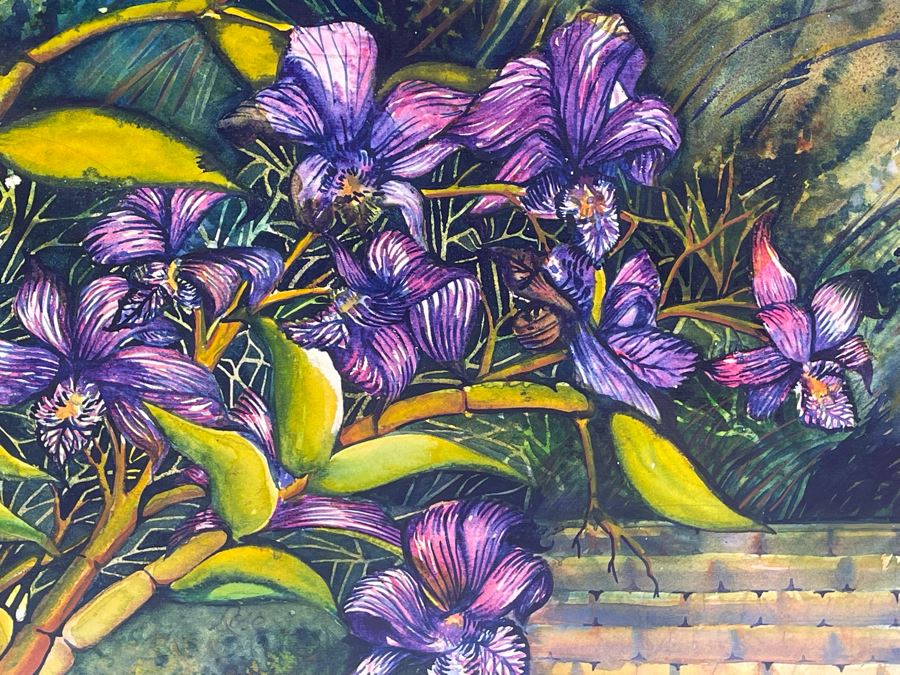 Vintage Hawaiian Original Watercolor Painting On Paper Signed Rose 34 X 26 [Photo 5]