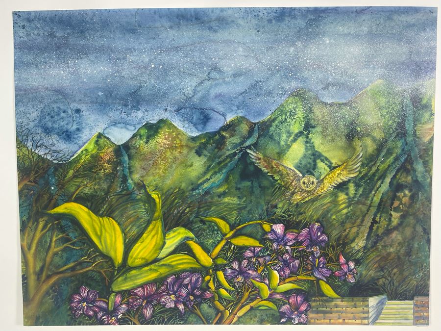 Vintage Hawaiian Original Watercolor Painting On Paper Signed Rose 34 X 26 [Photo 2]