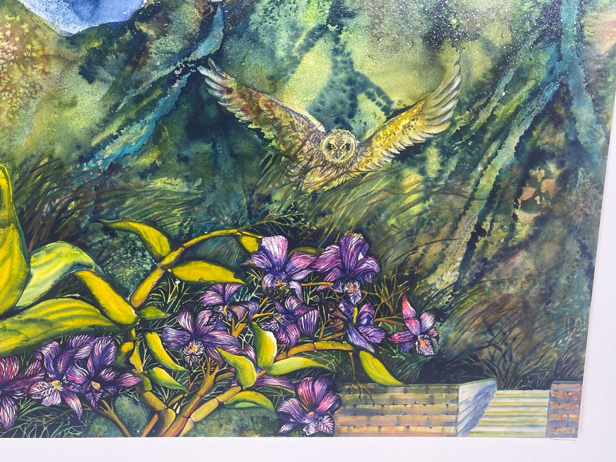 Vintage Hawaiian Original Watercolor Painting On Paper Signed Rose 34 X 26 [Photo 3]