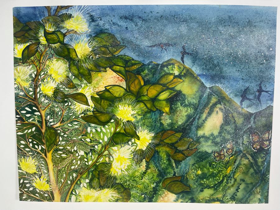 Vintage Hawaiian Original Watercolor Painting On Paper 34 X 26 [Photo 2]