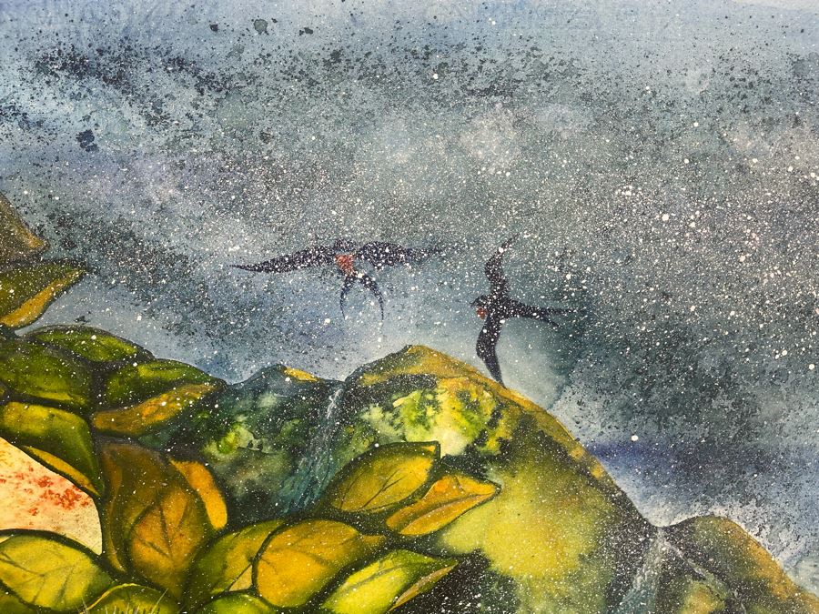 Vintage Hawaiian Original Watercolor Painting On Paper 34 X 26 [Photo 10]