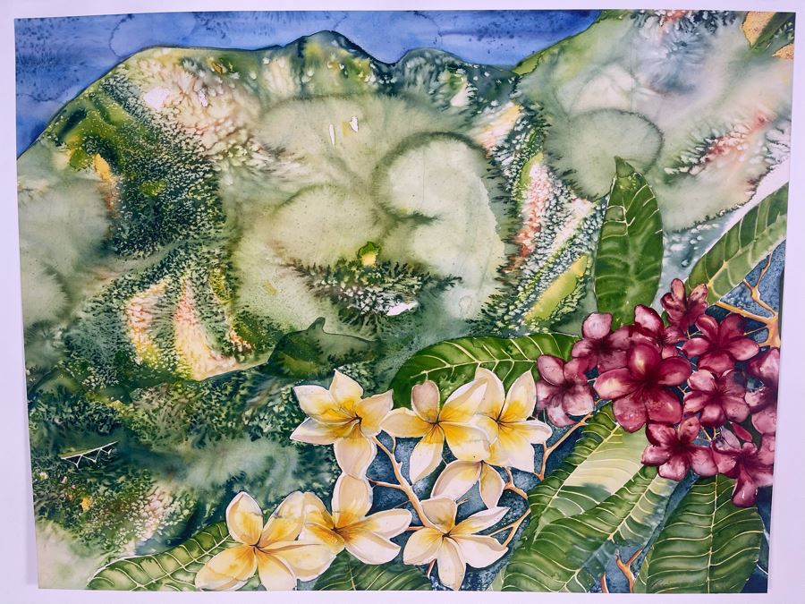 Vintage Hawaiian Original Watercolor Painting On Paper Signed Rose 34 X 26 [Photo 2]