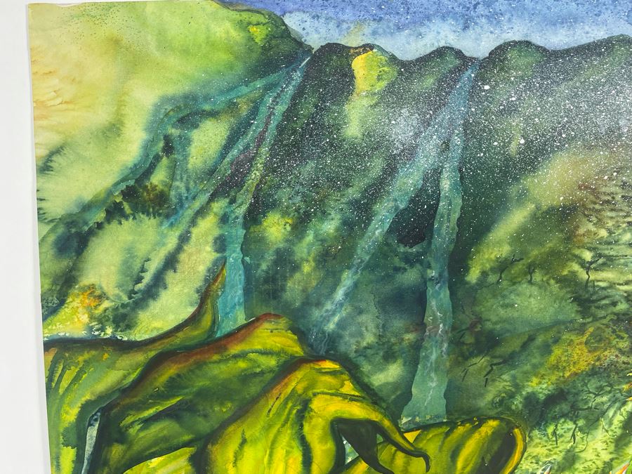 Vintage Hawaiian Original Watercolor Painting On Paper Signed Rose 34 X 26 [Photo 6]