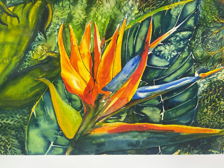 Vintage Hawaiian Original Watercolor Painting On Paper Signed Rose 34 X 26 [Photo 3]