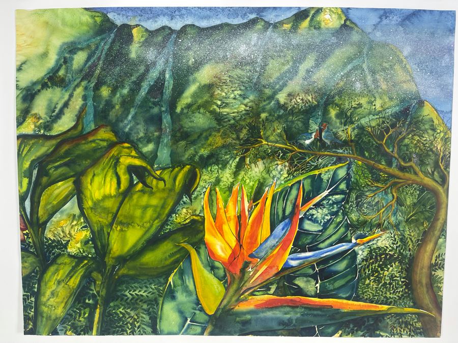 Vintage Hawaiian Original Watercolor Painting On Paper Signed Rose 34 X 26 [Photo 2]