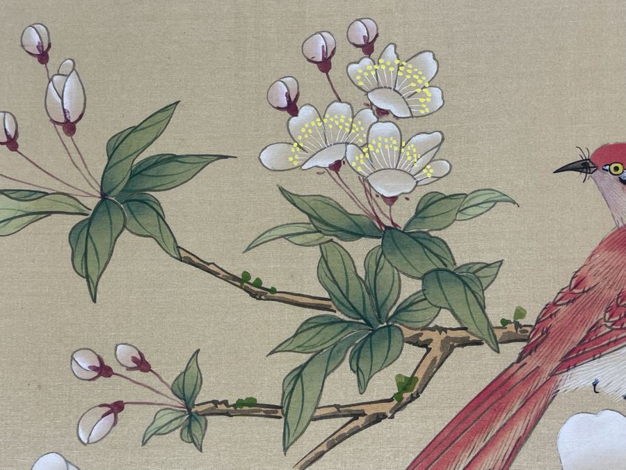 Vintage Signed Original Chinese Silk Painting Of Bird Perched On Tree Branch 12.5 X 8.5 [Photo 8]