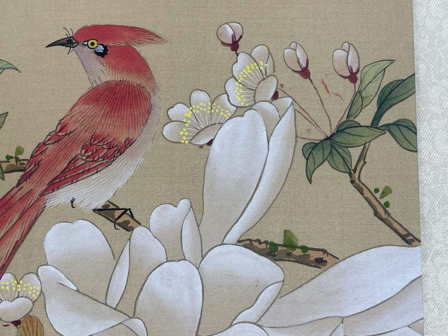 Vintage Signed Original Chinese Silk Painting Of Bird Perched On Tree Branch 12.5 X 8.5 [Photo 7]