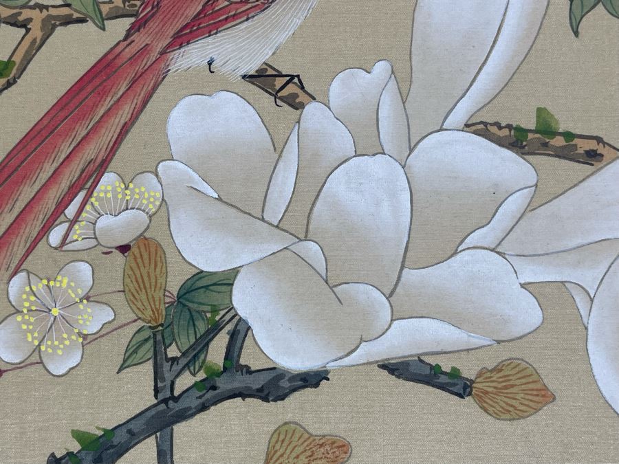 Vintage Signed Original Chinese Silk Painting Of Bird Perched On Tree Branch 12.5 X 8.5 [Photo 5]