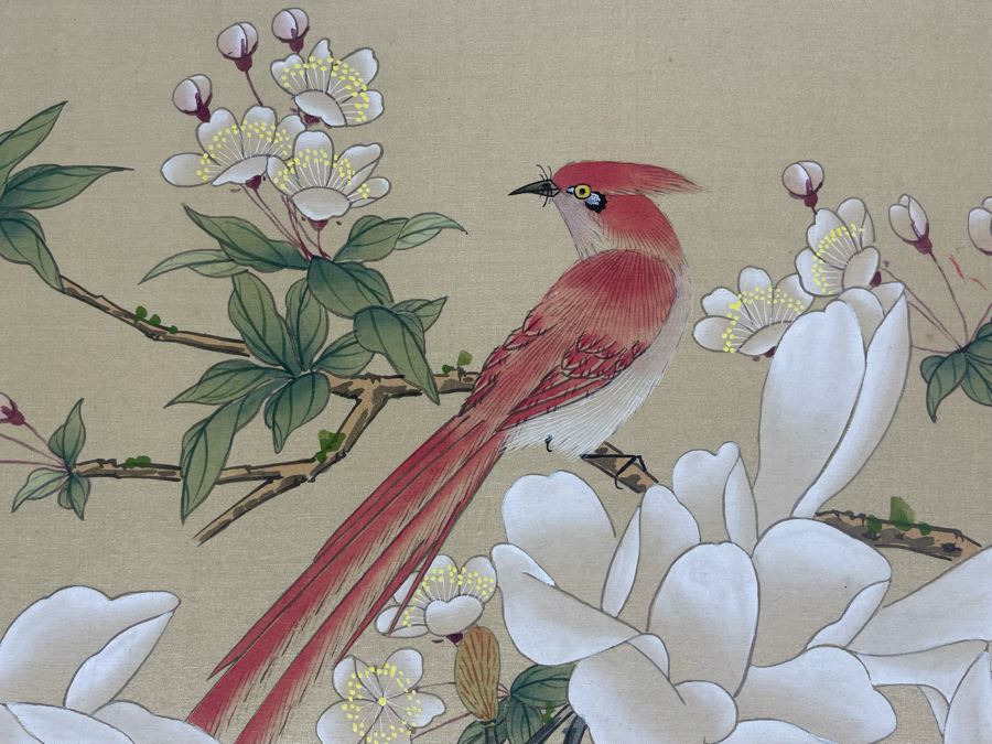 Vintage Signed Original Chinese Silk Painting Of Bird Perched On Tree Branch 12.5 X 8.5 [Photo 3]