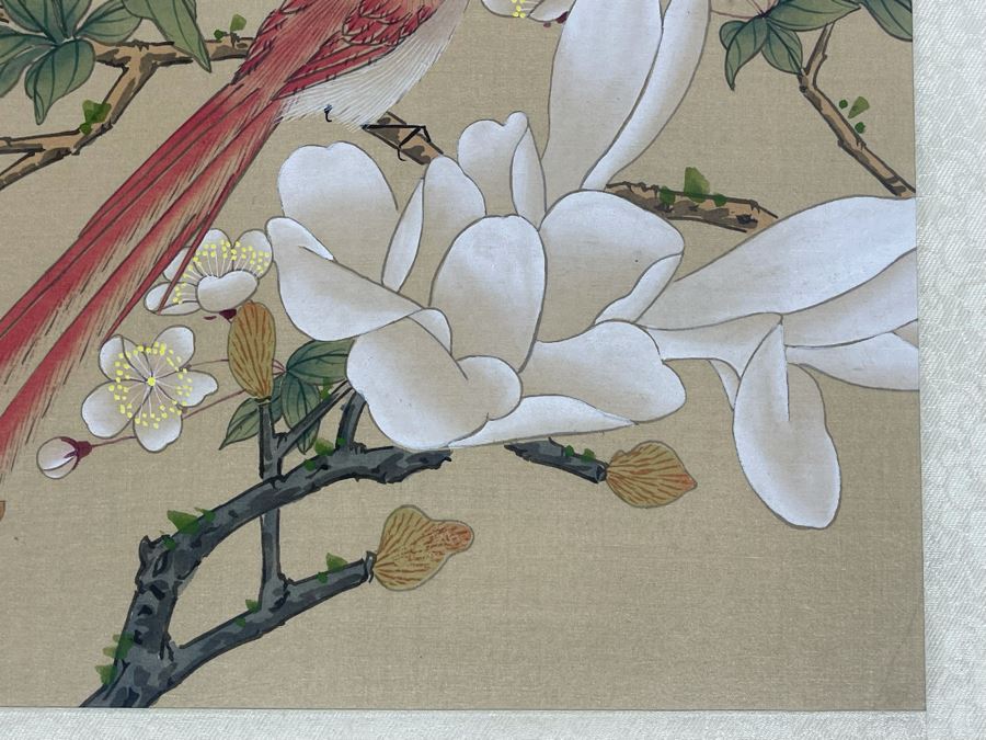 Vintage Signed Original Chinese Silk Painting Of Bird Perched On Tree Branch 12.5 X 8.5 [Photo 6]