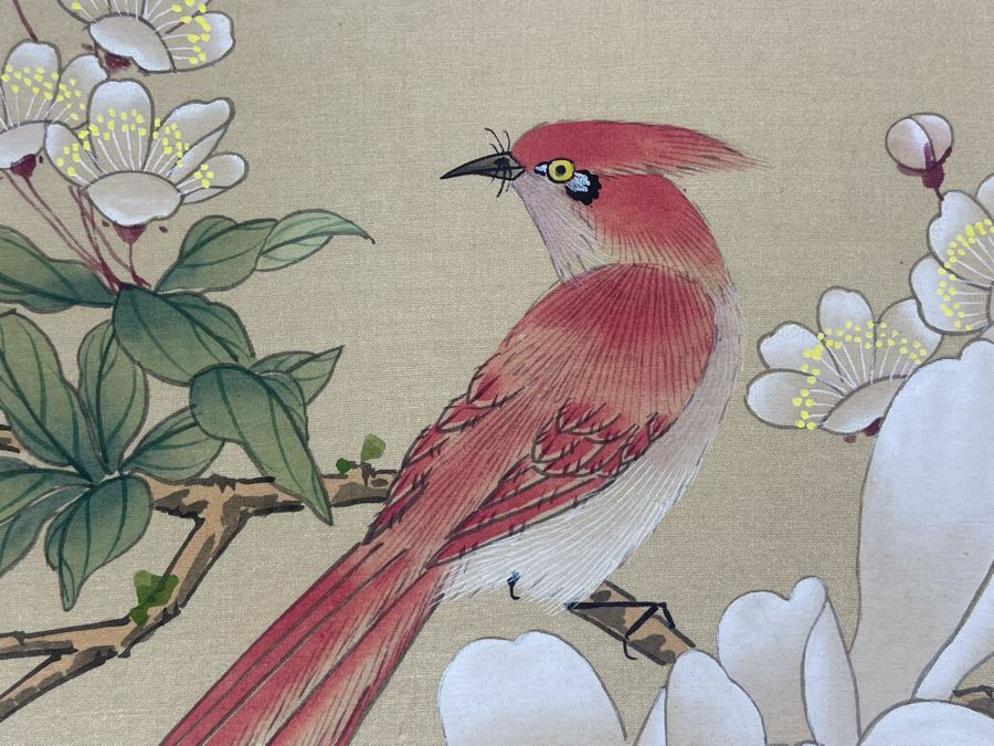 Vintage Signed Original Chinese Silk Painting Of Bird Perched On Tree Branch 12.5 X 8.5 [Photo 4]