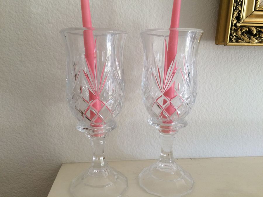 Pair of Glass Candle Holders [Photo 1]