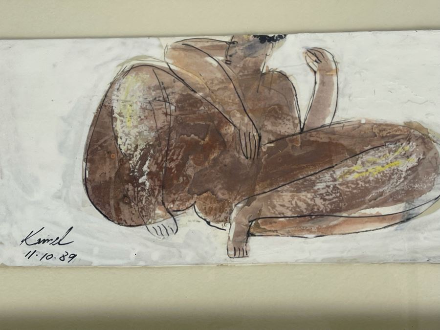 Original Framed Painting By Mo Kamel Titled Squatting Egyptian Woman XII 10 X 17 [Photo 5]