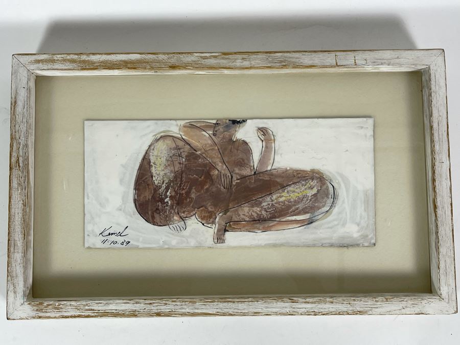 Original Framed Painting By Mo Kamel Titled Squatting Egyptian Woman XII 10 X 17 [Photo 2]