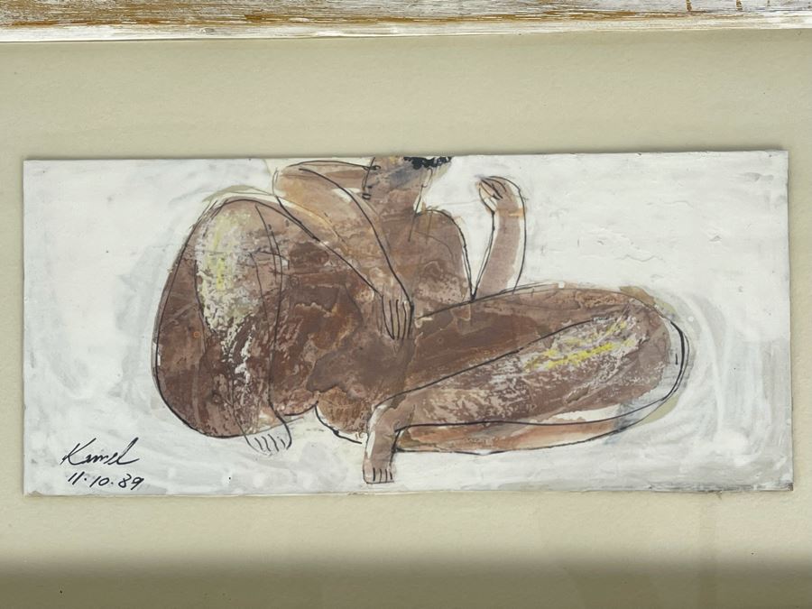 Original Framed Painting By Mo Kamel Titled Squatting Egyptian Woman XII 10 X 17 [Photo 4]