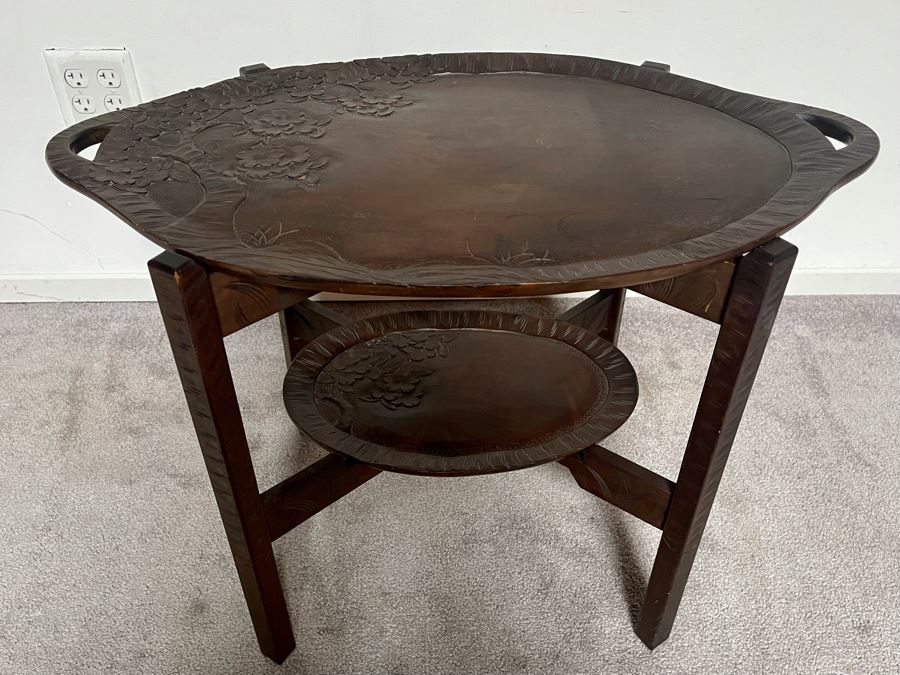 Vintage Hand Carved Asian Table With Pair Of Removable Trays 29W X 17.5D X 21.5H [Photo 4]