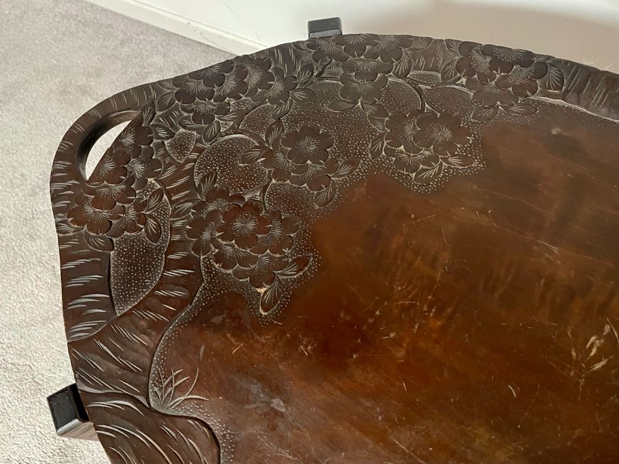 Vintage Hand Carved Asian Table With Pair Of Removable Trays 29W X 17.5D X 21.5H [Photo 5]