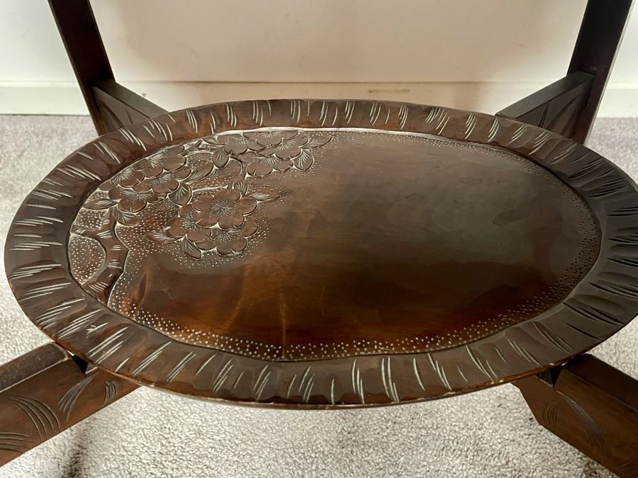 Vintage Hand Carved Asian Table With Pair Of Removable Trays 29W X 17.5D X 21.5H [Photo 8]