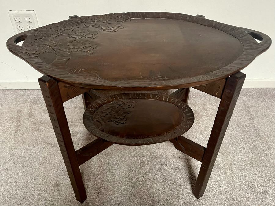 Vintage Hand Carved Asian Table With Pair Of Removable Trays 29W X 17.5D X 21.5H [Photo 2]