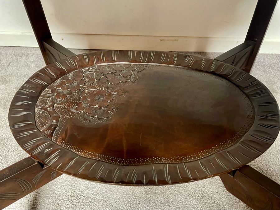 Vintage Hand Carved Asian Table With Pair Of Removable Trays 29W X 17.5D X 21.5H [Photo 9]