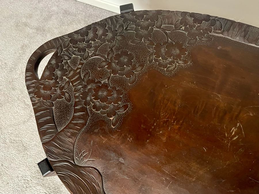 Vintage Hand Carved Asian Table With Pair Of Removable Trays 29W X 17.5D X 21.5H [Photo 6]