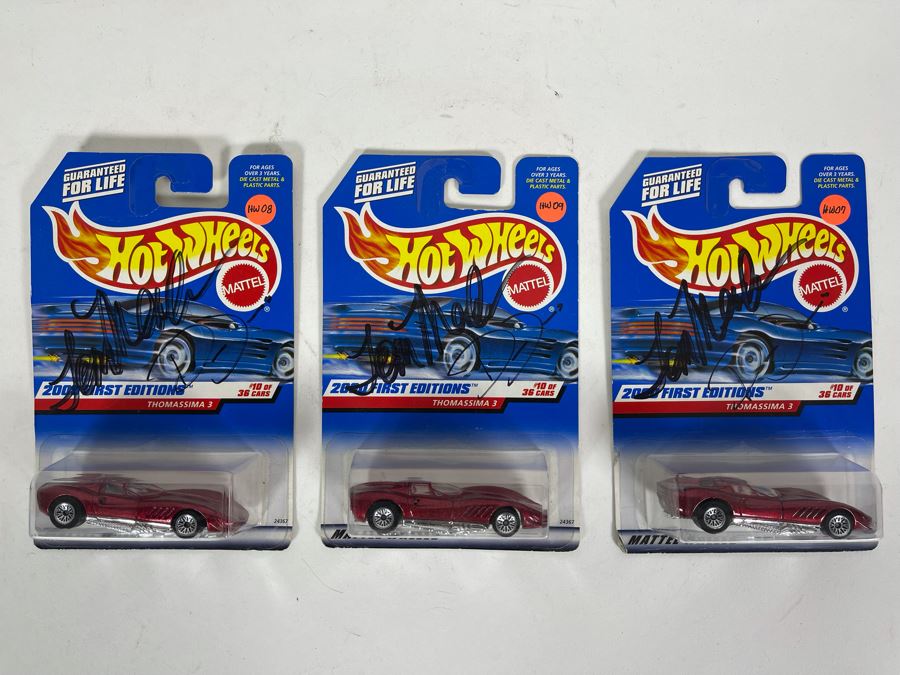 Collection Of (3) SIGNED By Car Designer Mattel Hot Wheels Cars On Cards [Photo 1]