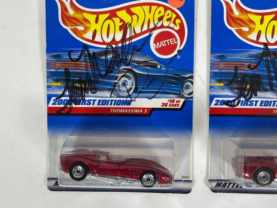 Collection Of (3) SIGNED By Car Designer Mattel Hot Wheels Cars On Cards [Photo 2]