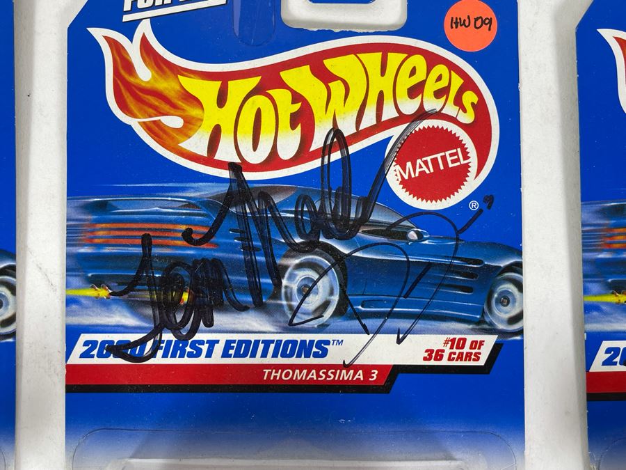 Collection Of (3) SIGNED By Car Designer Mattel Hot Wheels Cars On Cards [Photo 4]